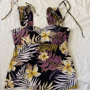 Island Waves tropical floral print tankini swim top purple black plus size 1X